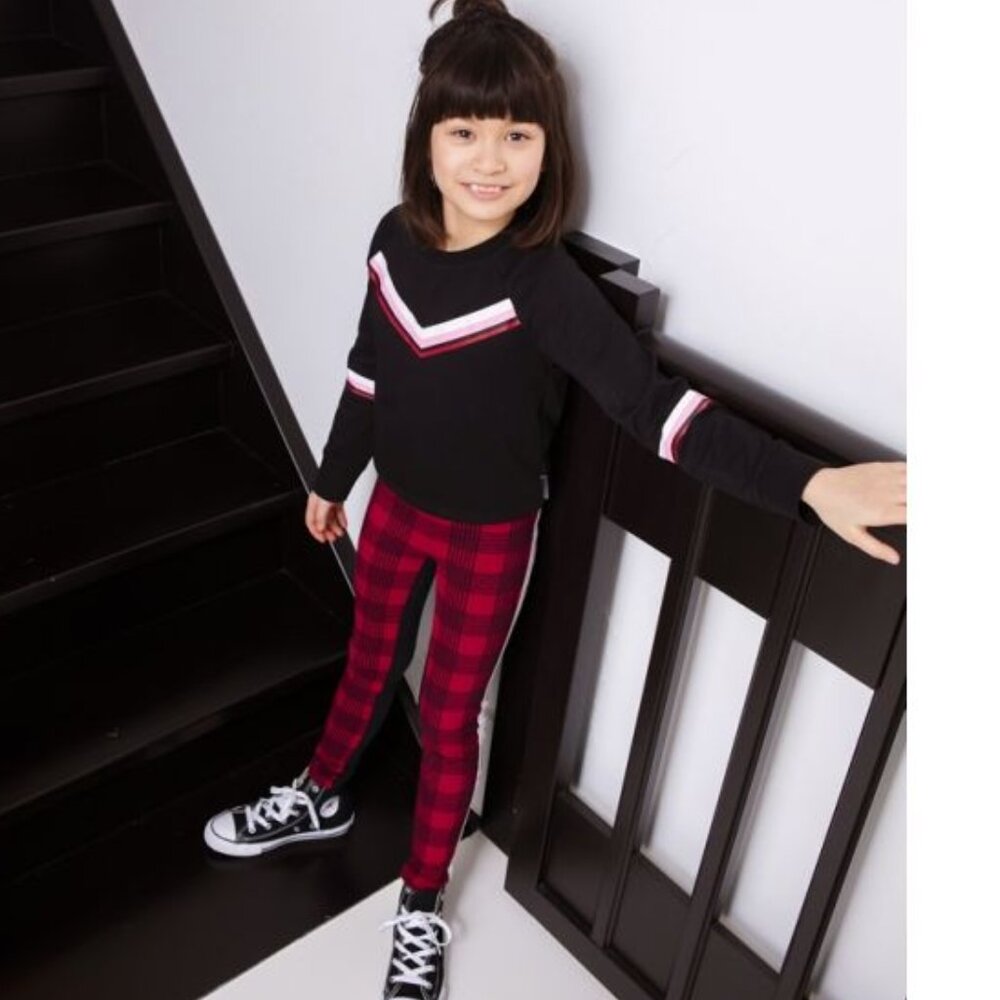 NWT B.Nosy Red and black plaid fleece pants and black fleece sweater set